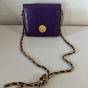 Vintage Monet Leather Mini Bag with Chain Strap